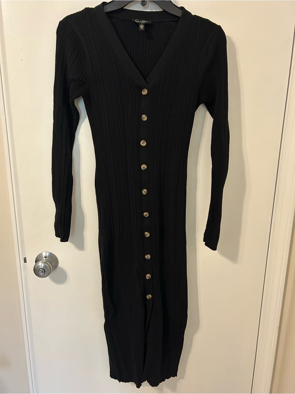 Jessica Simpson Black Ribbed Button-Front Midi Dress